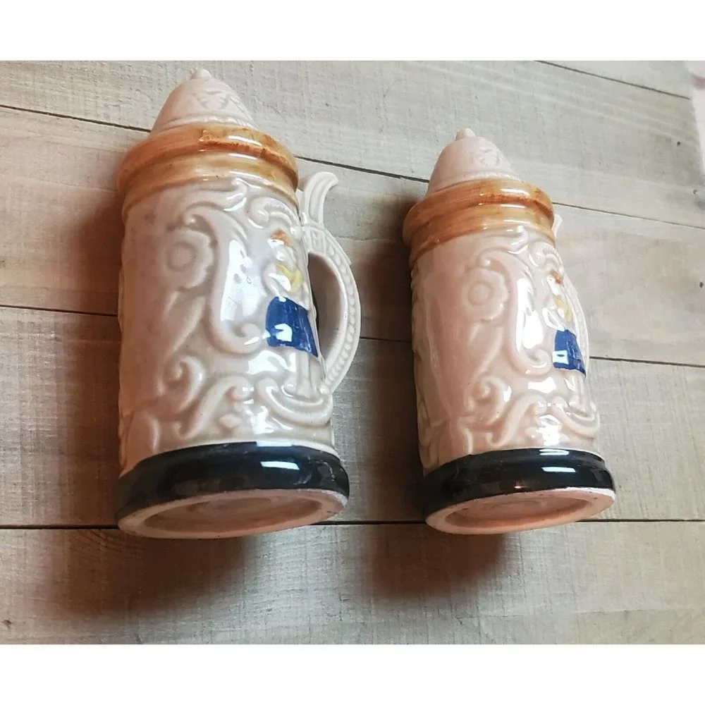 Vintage Ceramic Salt & Pepper Shakers Shaped Like German Beer Steins